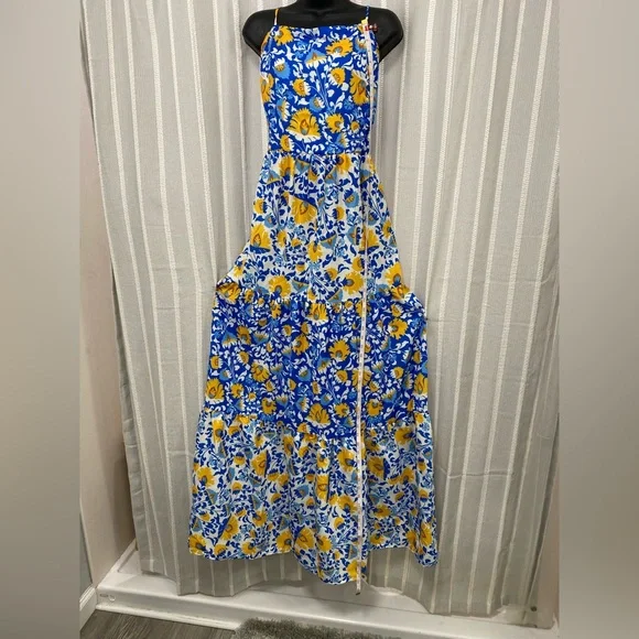 NWT Blue‎ Yellow Floral Sleeveless Halter Sundress Maxi Adjustable 3X (22/24) - Picture 4 of 16